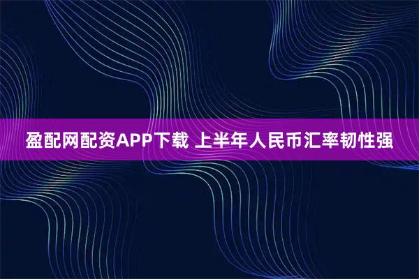 盈配网配资APP下载 上半年人民币汇率韧性强